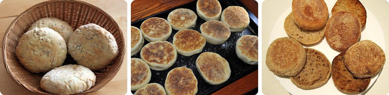 English muffins on a griddle