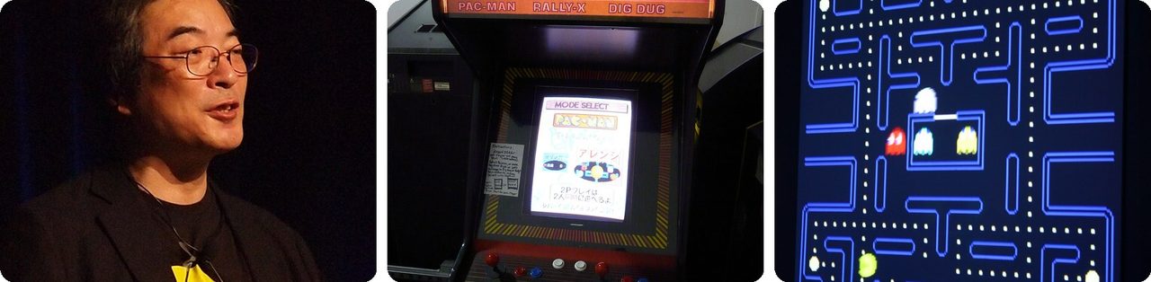Toru Iwatani, an original Pac-Man arcade machine, and the game's maze