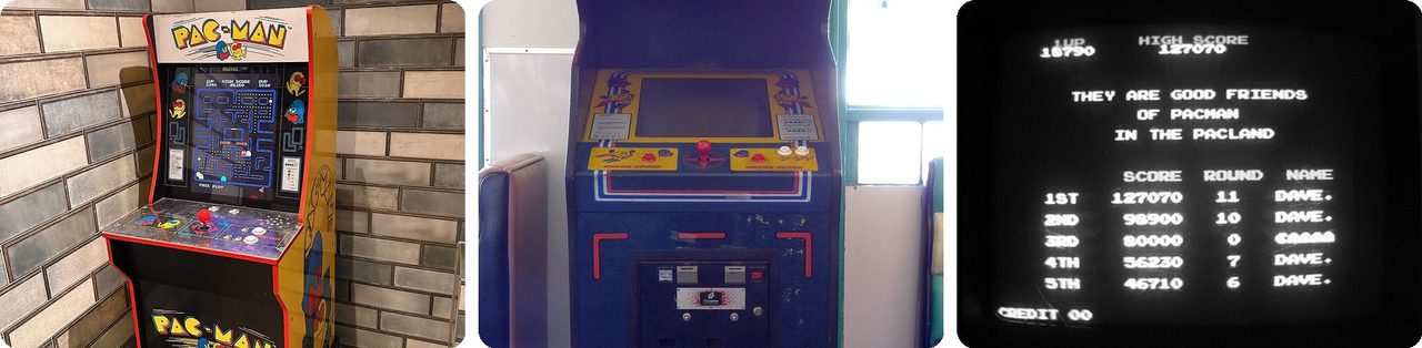 Pac-Man arcade machines and a high-score screen