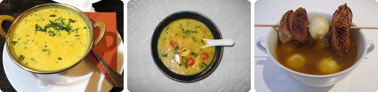 Bowls of mulligatawny soup in India and Europe, and a historic version