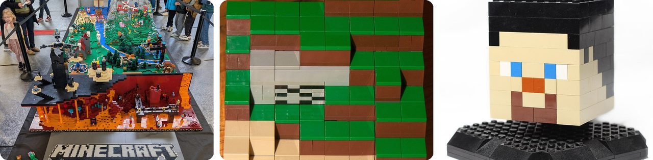 Minecraft built out of LEGO blocks, including a giant Steve head