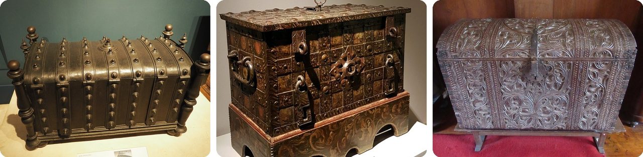 Old iron-bound and decorated treasure chests