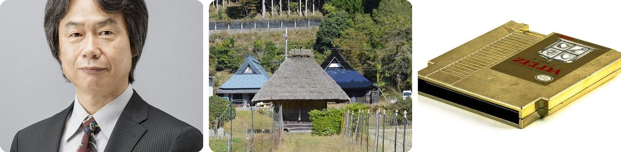 Shigeru Miyamoto, the countryside of Sonobe, and a gold Zelda cartridge