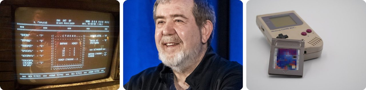Tetris on a Soviet computer like the one it was made on, Alexey Pajitnov, and a Game Boy with Tetris