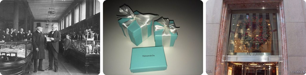 Charles Lewis Tiffany in his store, Tiffany blue boxes, and the Fifth Avenue store