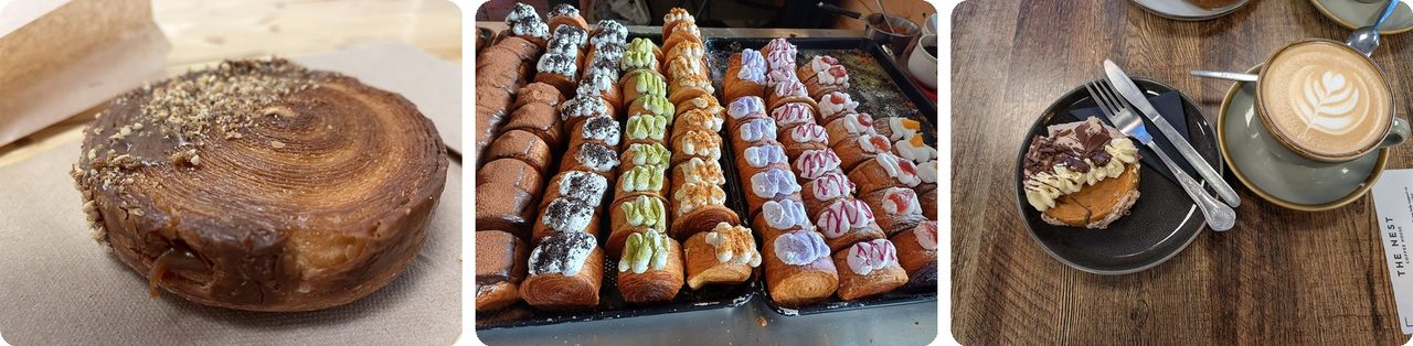 New York rolls topped with chocolate and colorful creams