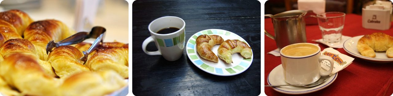 Medialunas in a Buenos Aires bakery and with coffee