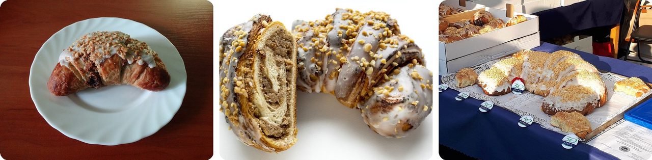 St. Martin's croissants, one cut open, and a giant one on display